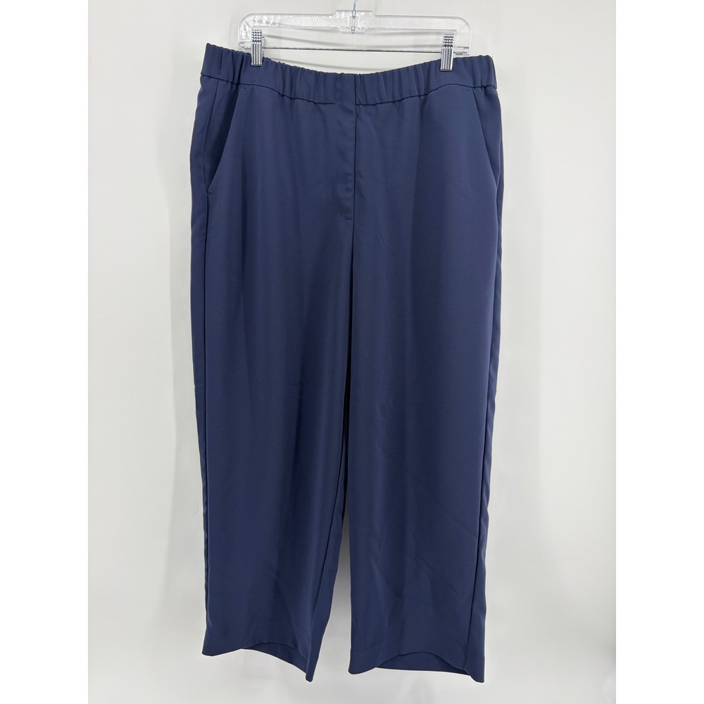 Chico's Womens 3R 16 Navy Blue Wide Leg Pants Elastic Waist Career‎ Stretch